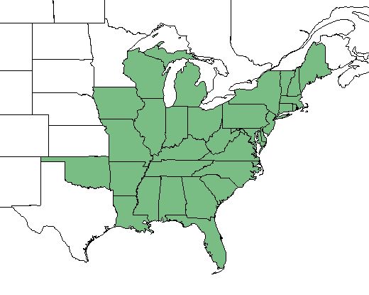 The native range of Carya ovalis