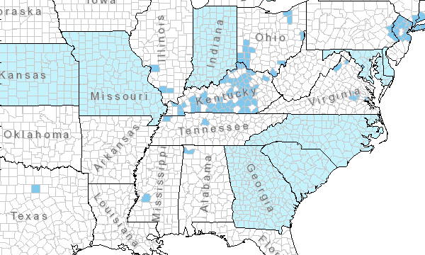 The range of Euonymus fortunei
