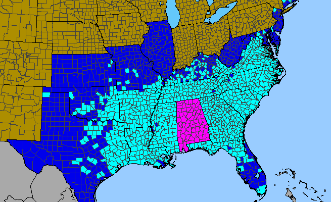 The range of Ligustrum sinense