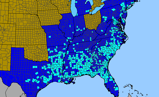 The range of Wisteria sinensis
