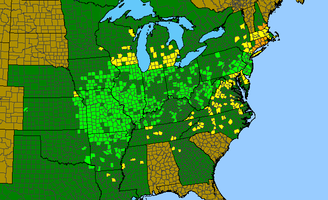 The range of Asclepias purpurascens