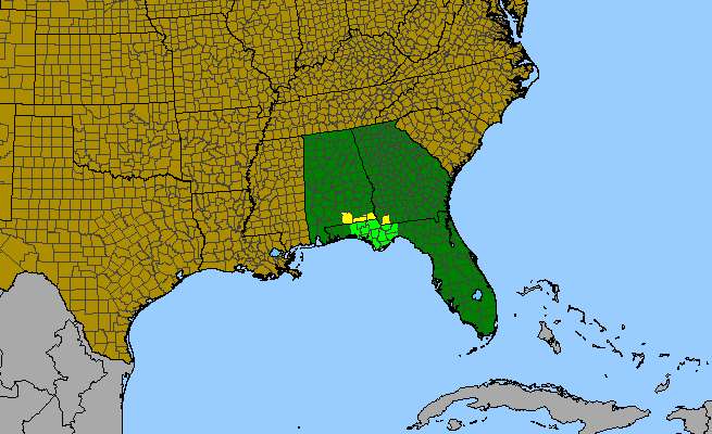 The range of Eurybia eryngiifolia