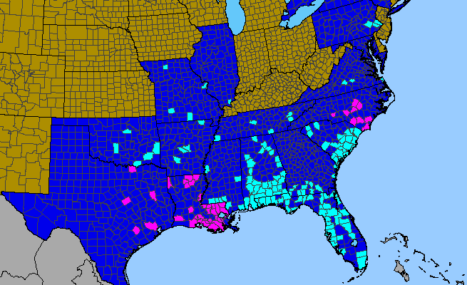 The range of Ipomoea quamoclit