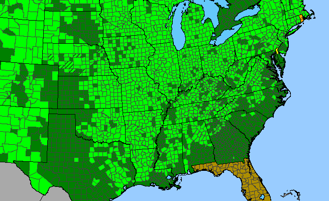 The range of Monarda fistulosa var. fistulosa