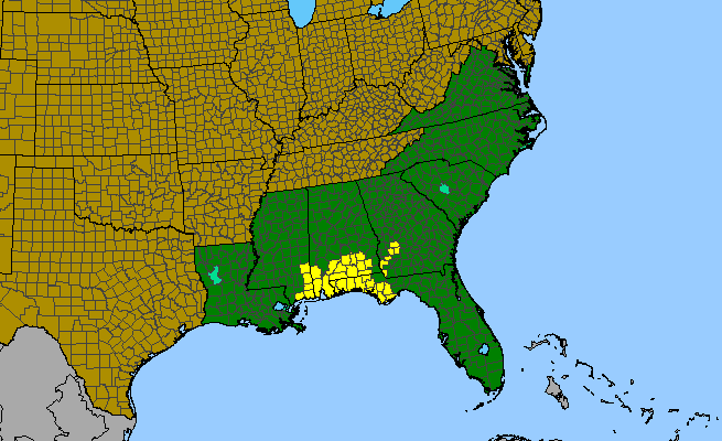 The range of Sarracenia leucophylla