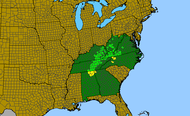 The range of Trillium sulcatum